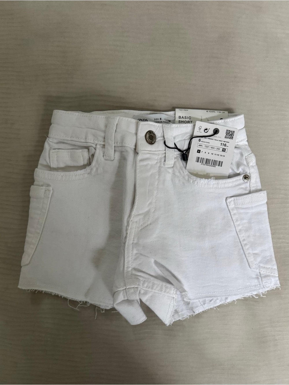 NWT Zara kids girls white basic short denim jean shorts size 6 years